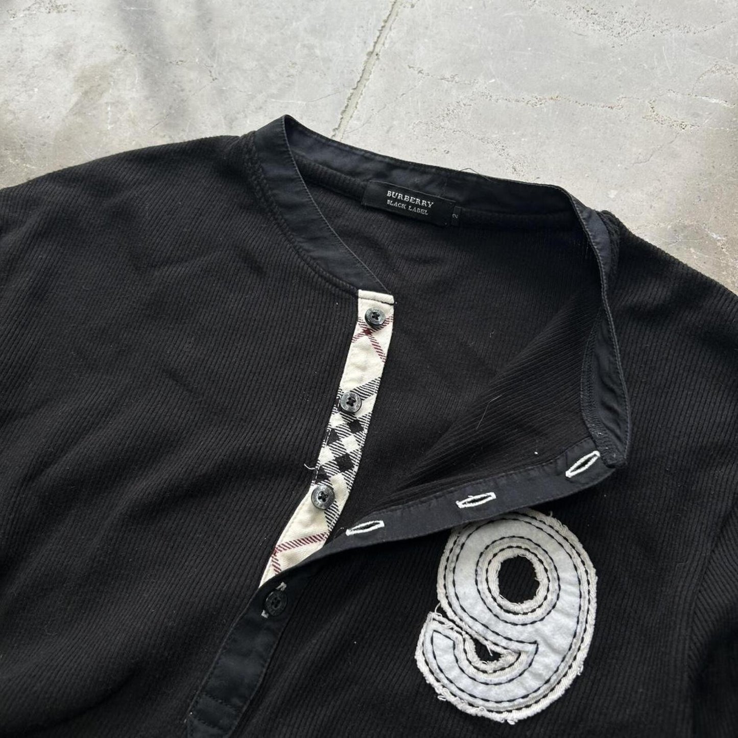 Burberry Black Label Nova Check Ribbed Henley Shirt M