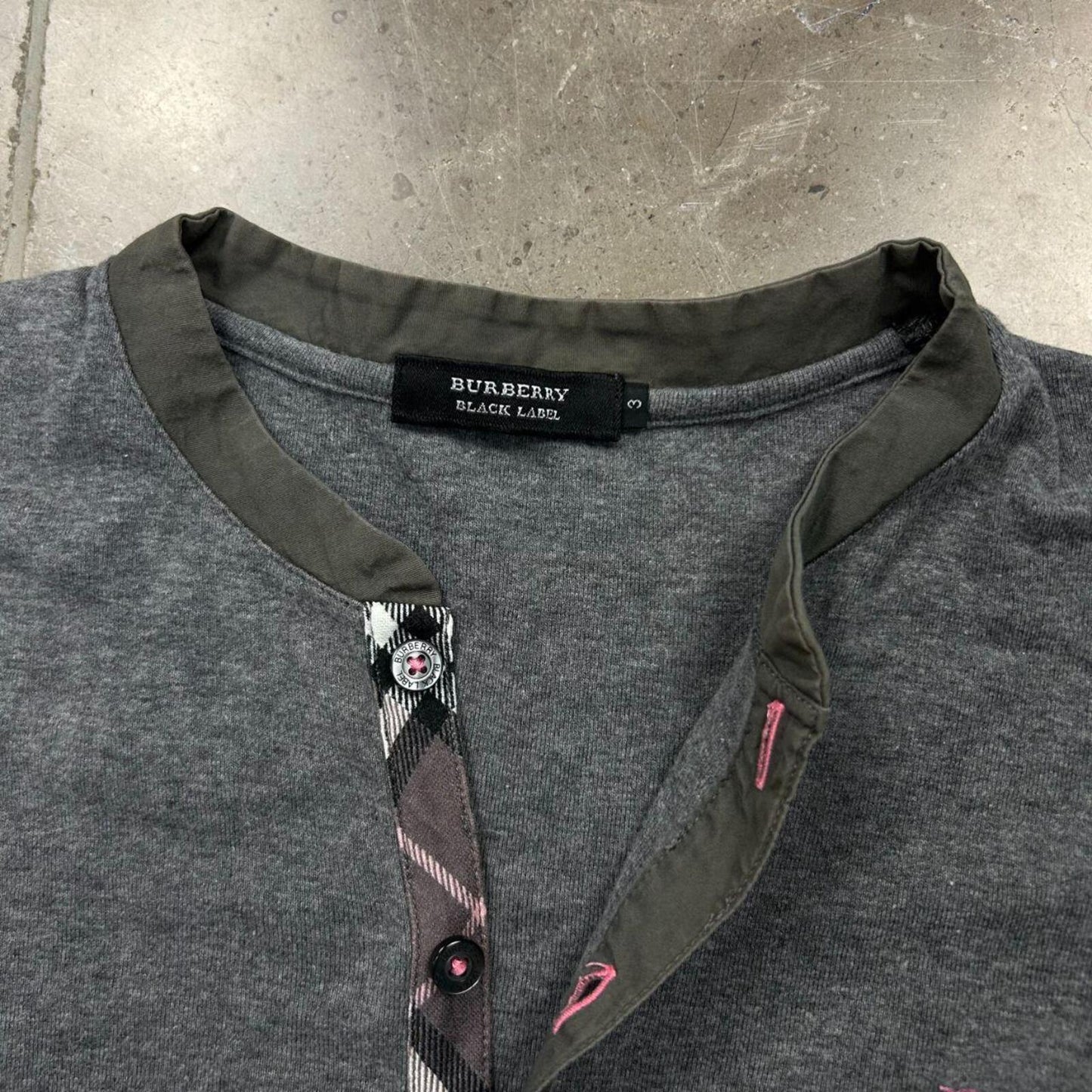 Burberry Black Label Nova Check Ribbed Henley T Shirt M