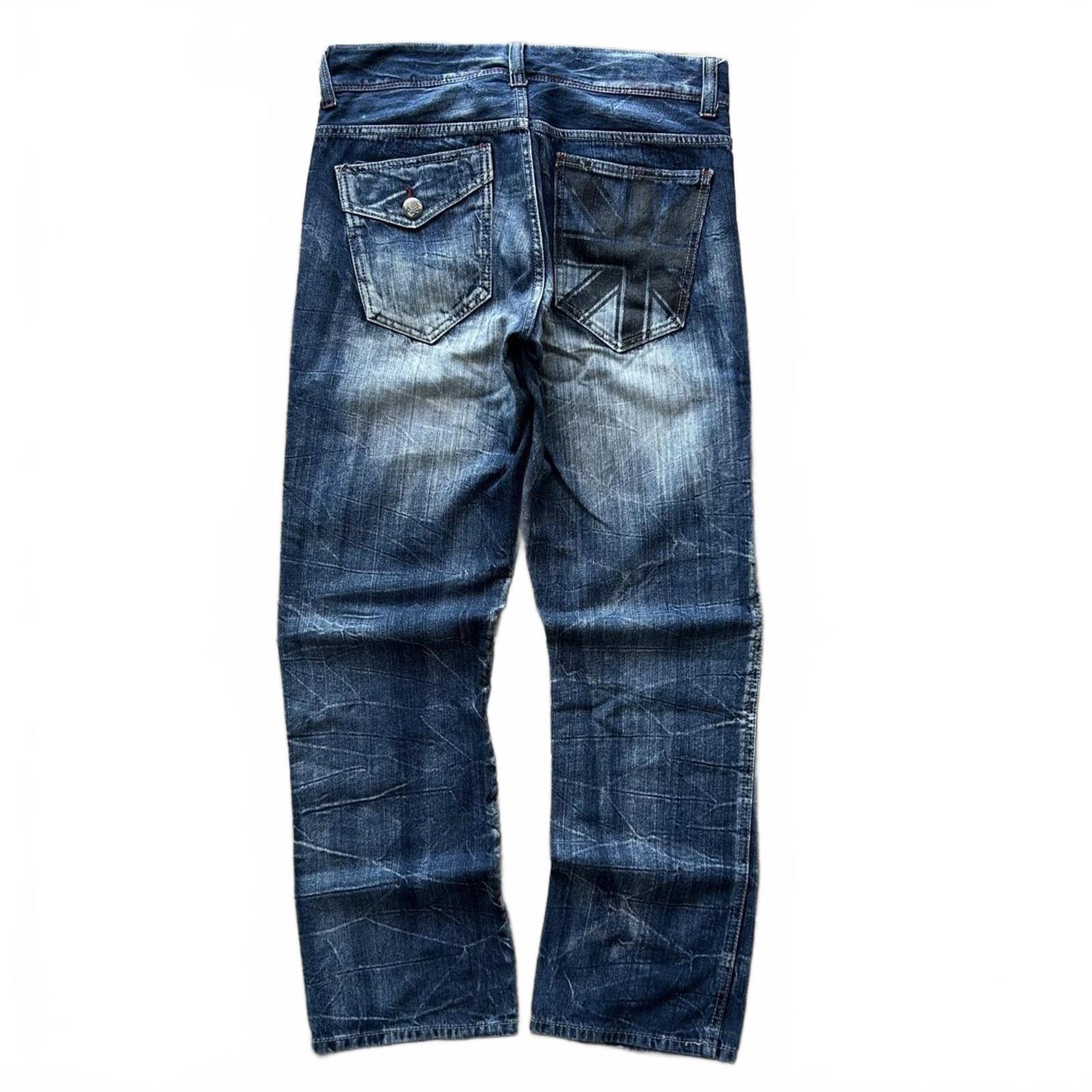 Vintage Japan Style Union Jack Faded Jeans W32 L31