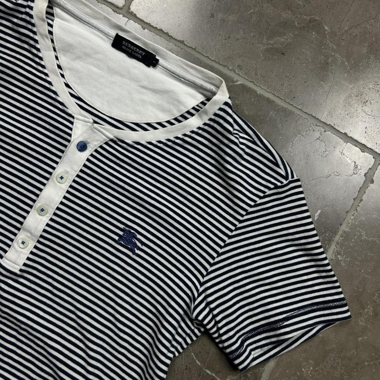 Burberry Black Label Short Sleeve Striped Henley T Shirt S