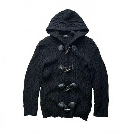 Burberry Black Label Heavy Wool Cable Knit Duffle Jacket Hoodie S