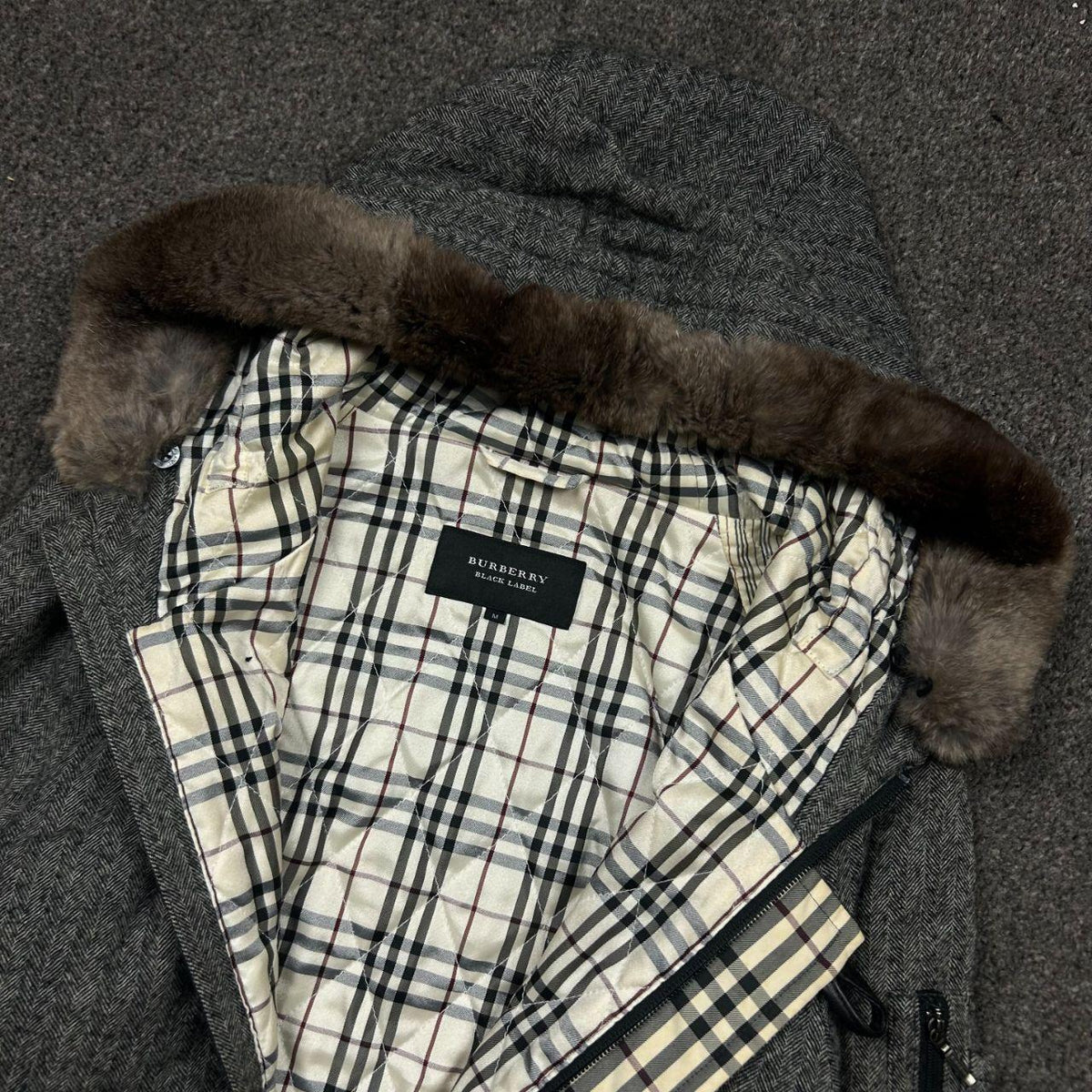Burberry Black Label Fur Hood Wool Duffle Jacket S