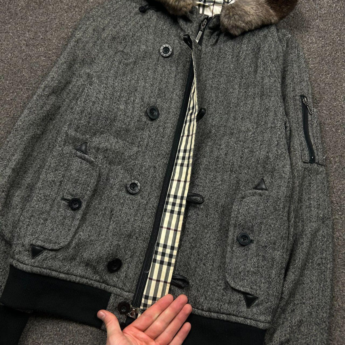 Burberry Black Label Fur Hood Wool Duffle Jacket S