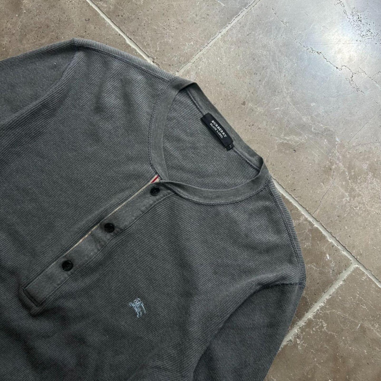 Burberry Black Label Long Sleeve Ribbed Henley T Shirt S