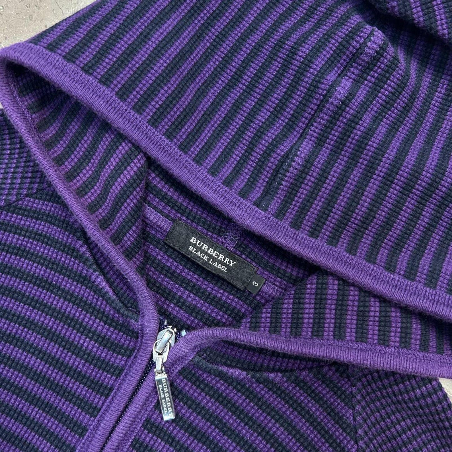 Burberry Black Label Striped Waffle Knit Zip Up Hoodie S