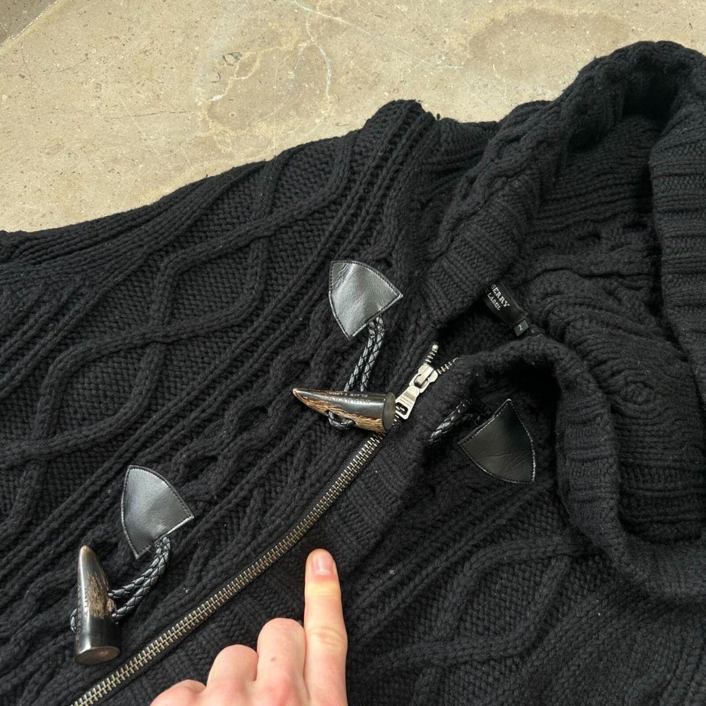 Burberry Black Label Heavy Wool Cable Knit Duffle Jacket Hoodie S