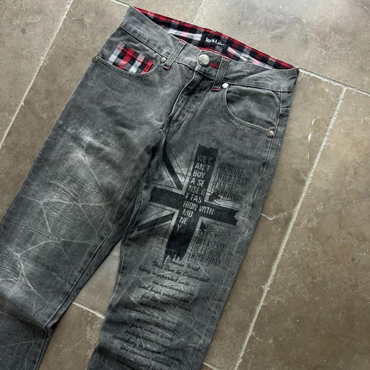 Vintage Japan Style Union Jack Faded Bootcut Jeans W28 L32