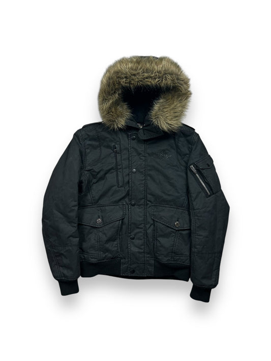 Mens Diesel Fur Hood Bomber Jacket Black M