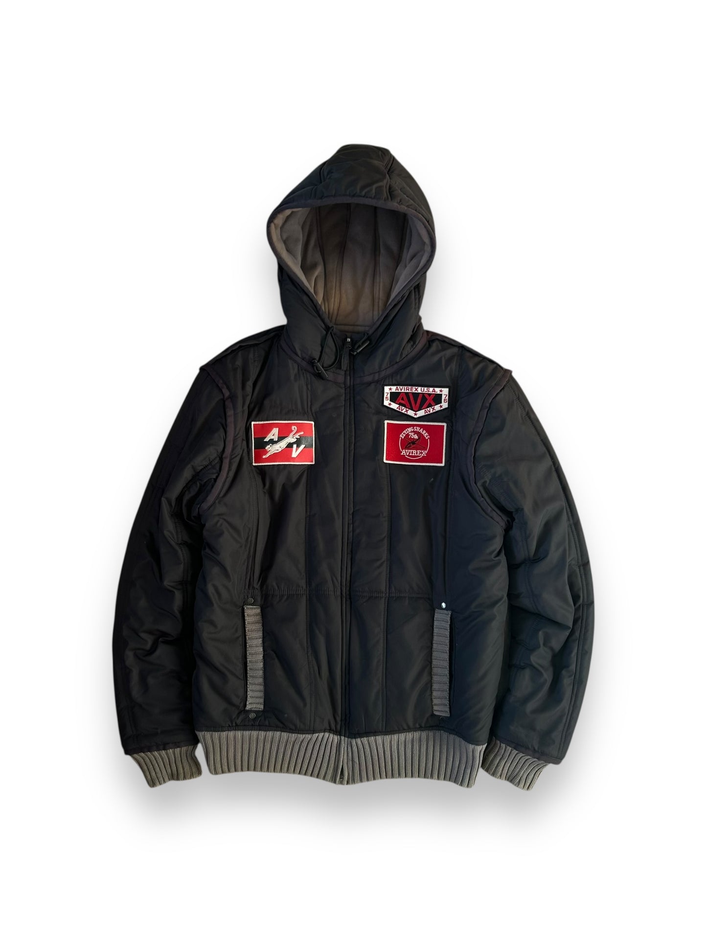 Vintage Avirex Zip Up Puffer Bomber Jacket Black M