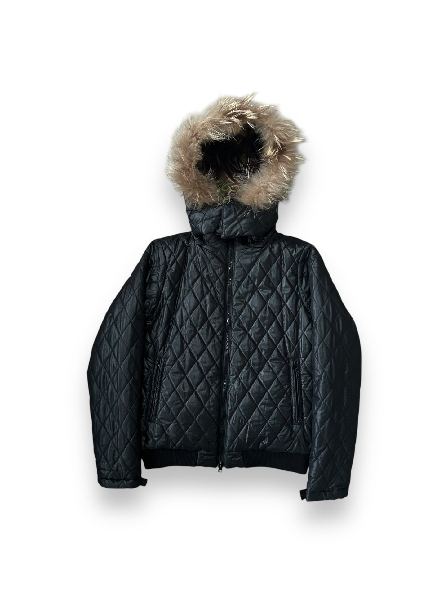 Vintage Japanese Archive Fur Hood Reversible Puffer Jacket S