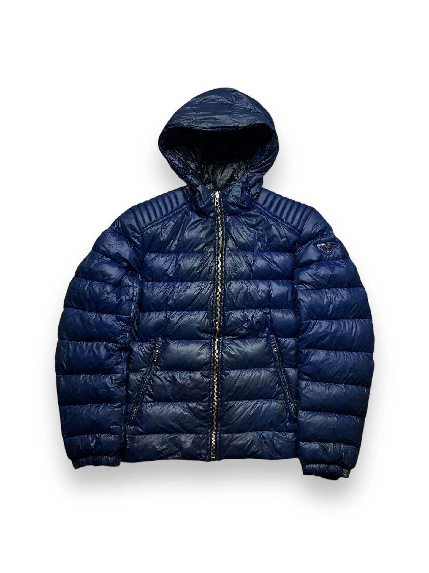 Mens Prada Milano Biker Down Puffer Jacket Navy M