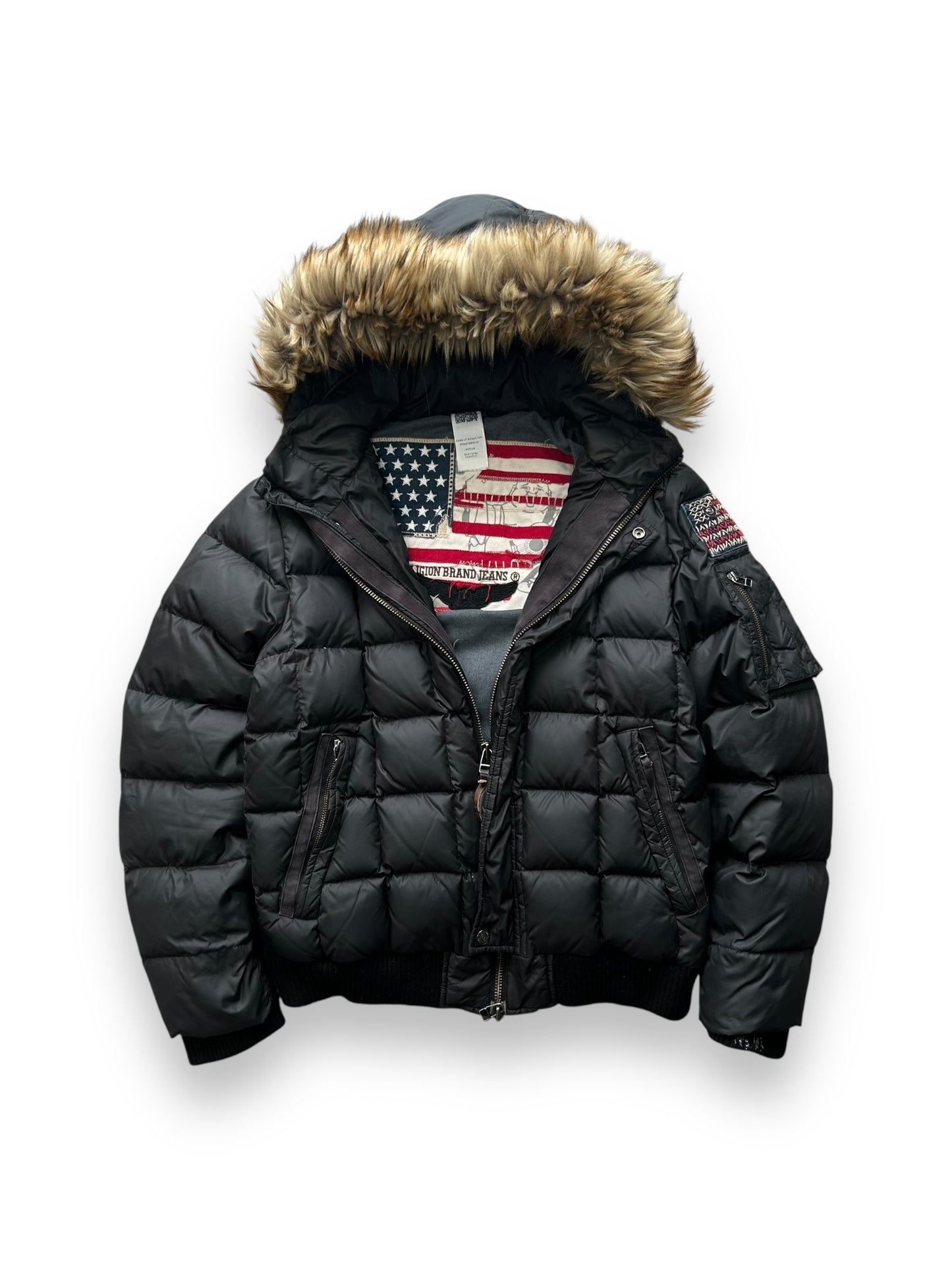 Vintage True Religion Square Stitch Fur Hood Puffer Jacket