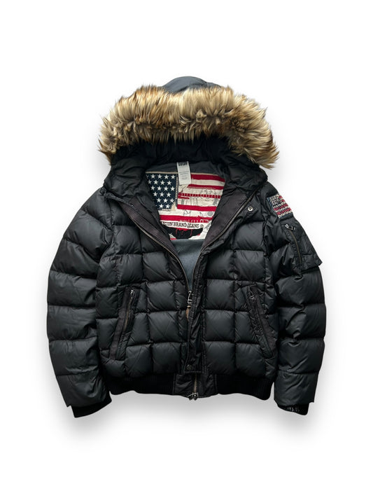 Vintage True Religion Square Stitch Fur Hood Puffer Jacket
