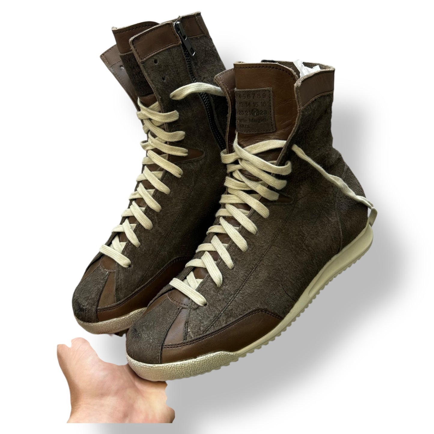 Maison Margiela Grey Suede Leather Brutalist High Top Shoes UK 7