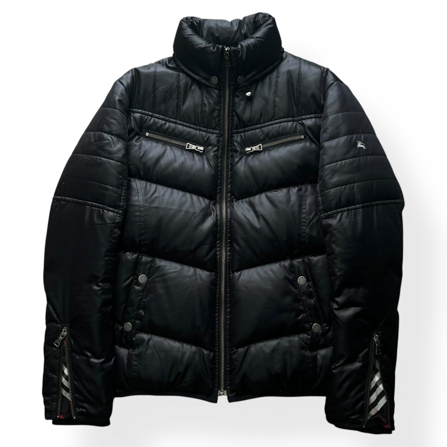 Vintage Burberry Black Label Biker Puffer Jacket Black S