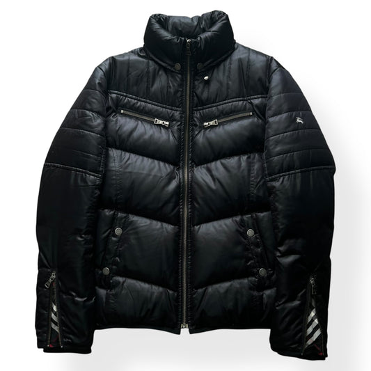 Vintage Burberry Black Label Biker Puffer Jacket Black S