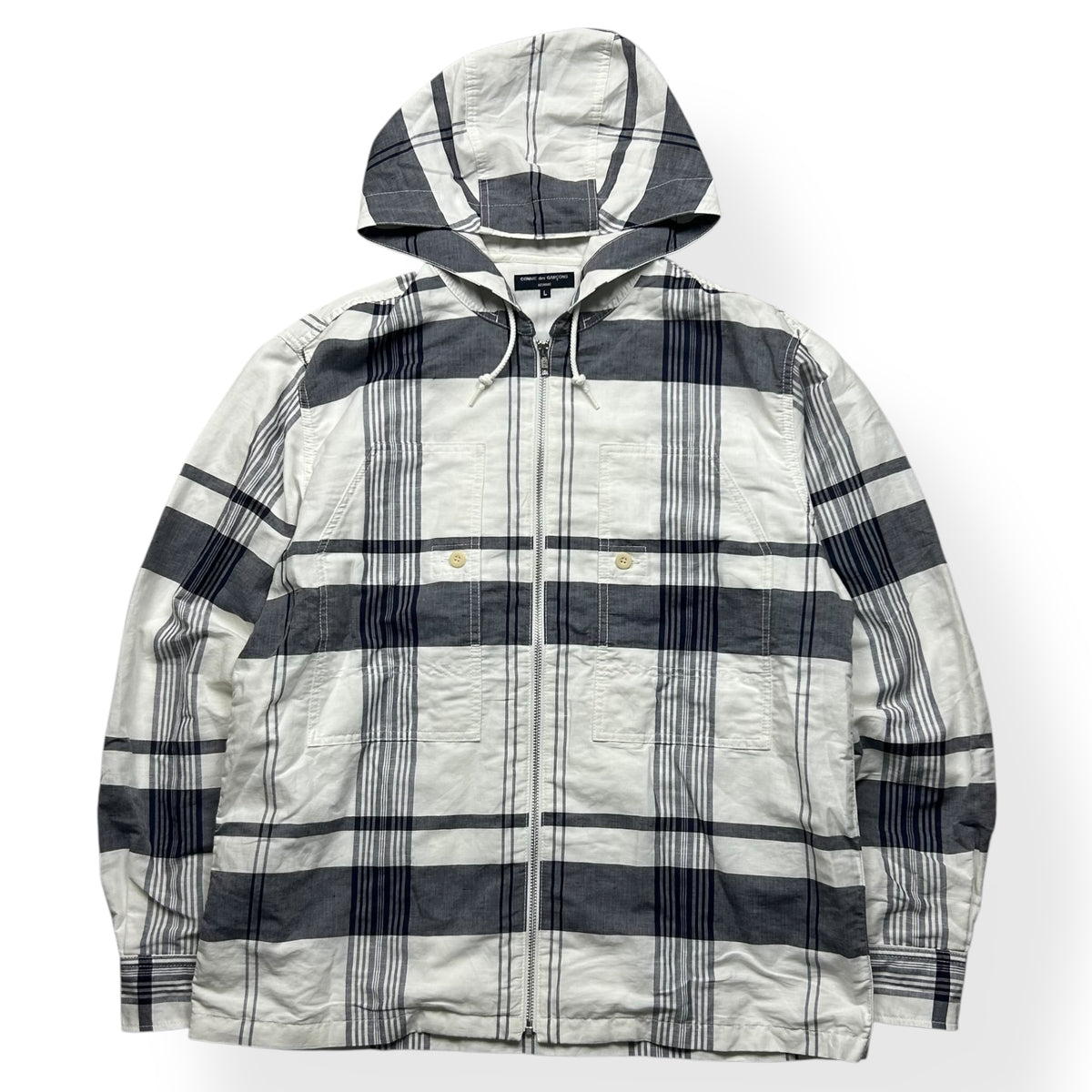 Comme des Garcons Homme Plaid Hooded Windbreaker Jacket L