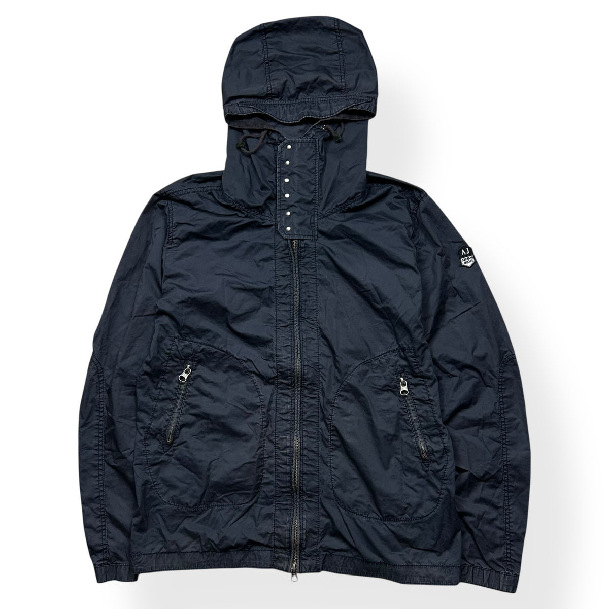 Vintage Armani Jeans Clasp Sniper Hood Windbreaker Jacket L
