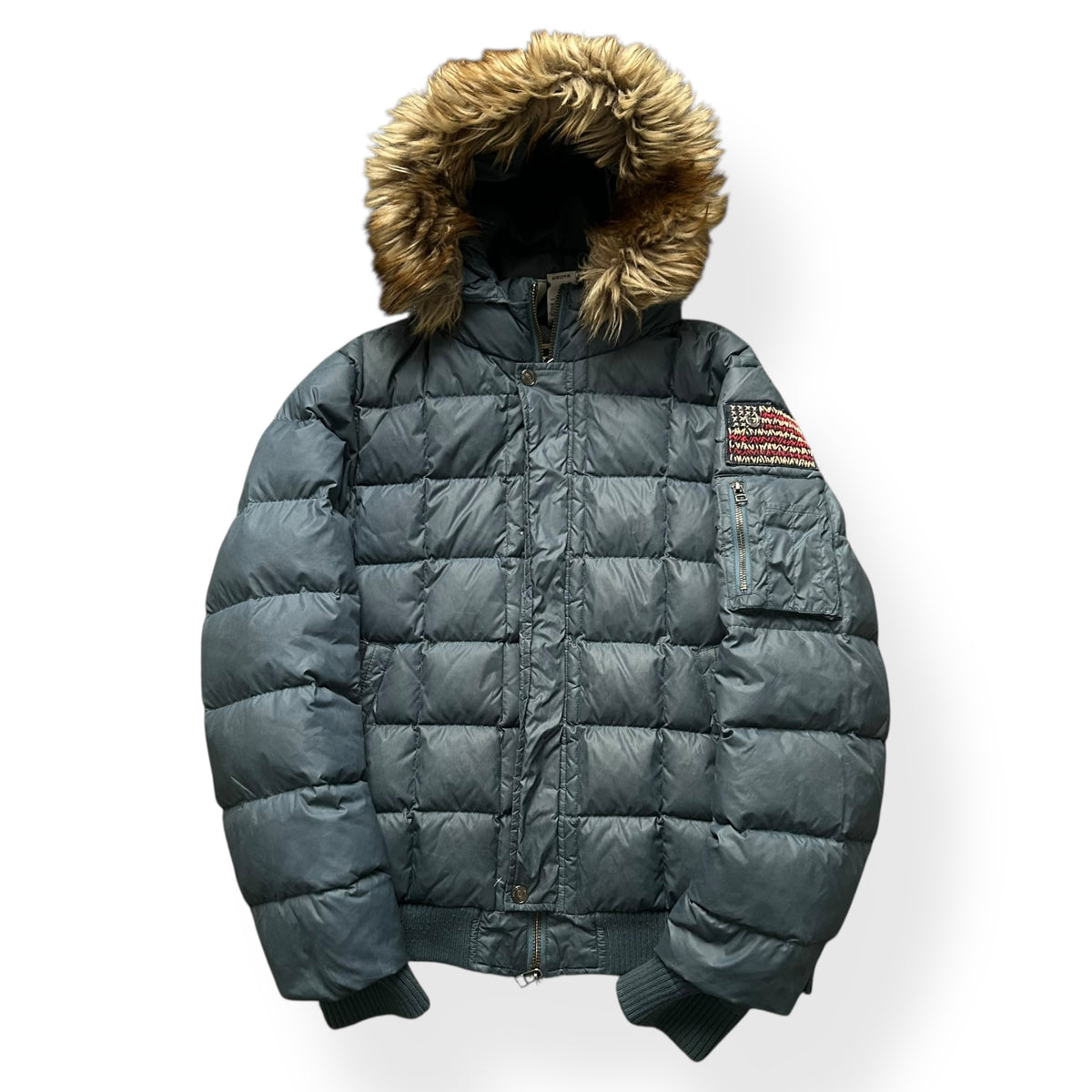 Vintage True Religion Fur Hood Square Stitch Puffer Jacket L