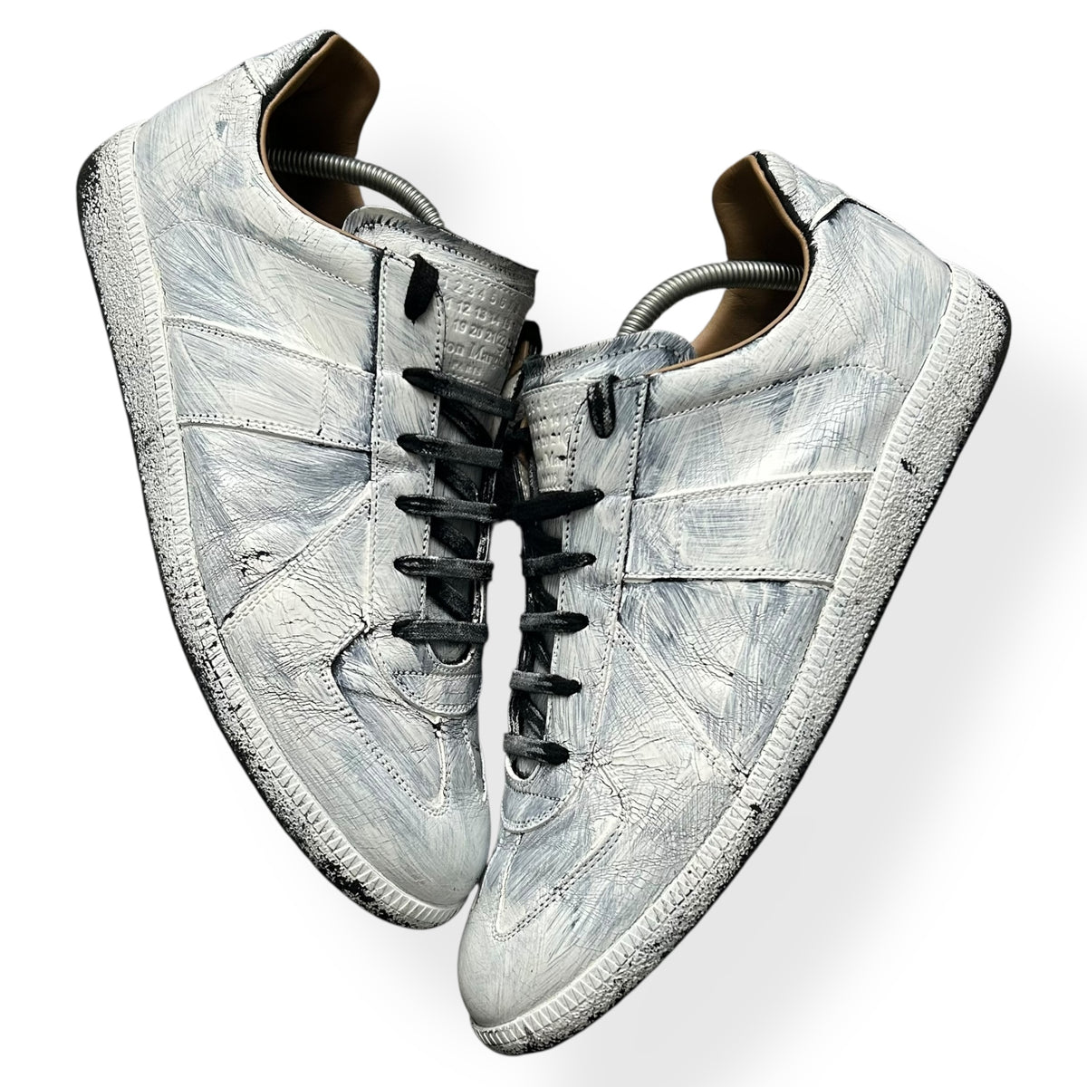 Maison Margiela Bianchetto Painted Gats Low Top Trainers UK 11