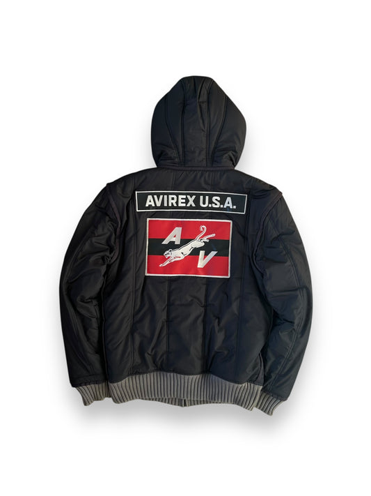 Vintage Avirex Zip Up Puffer Bomber Jacket Black M