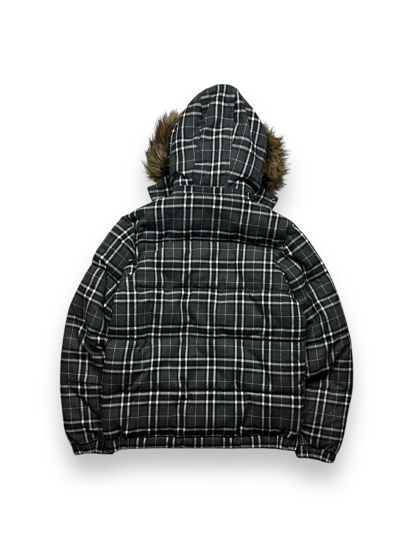 Mens Armani EA7 Plaid Fur Hood Puffer Jacket L