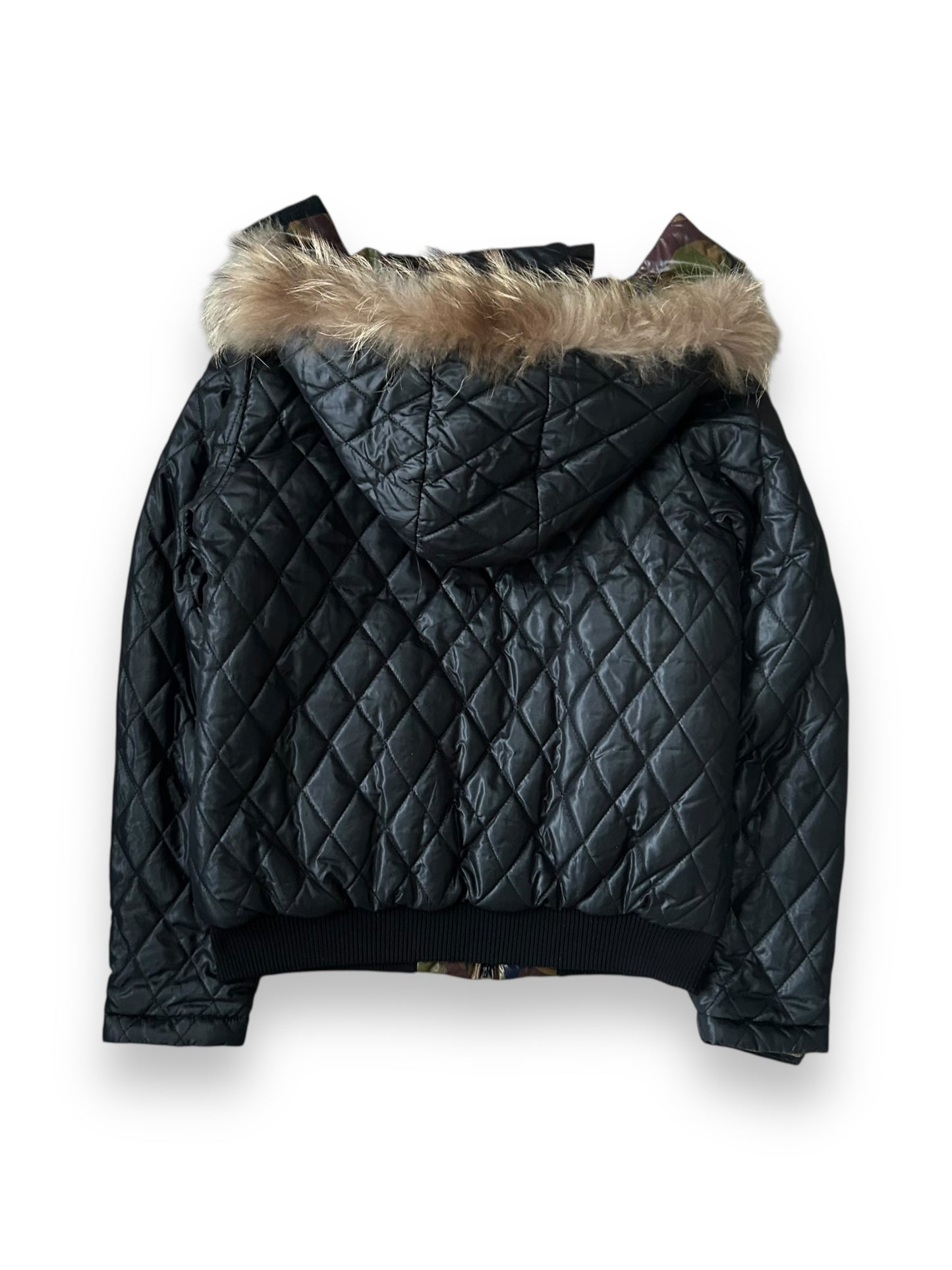 Vintage Japanese Archive Fur Hood Reversible Puffer Jacket S