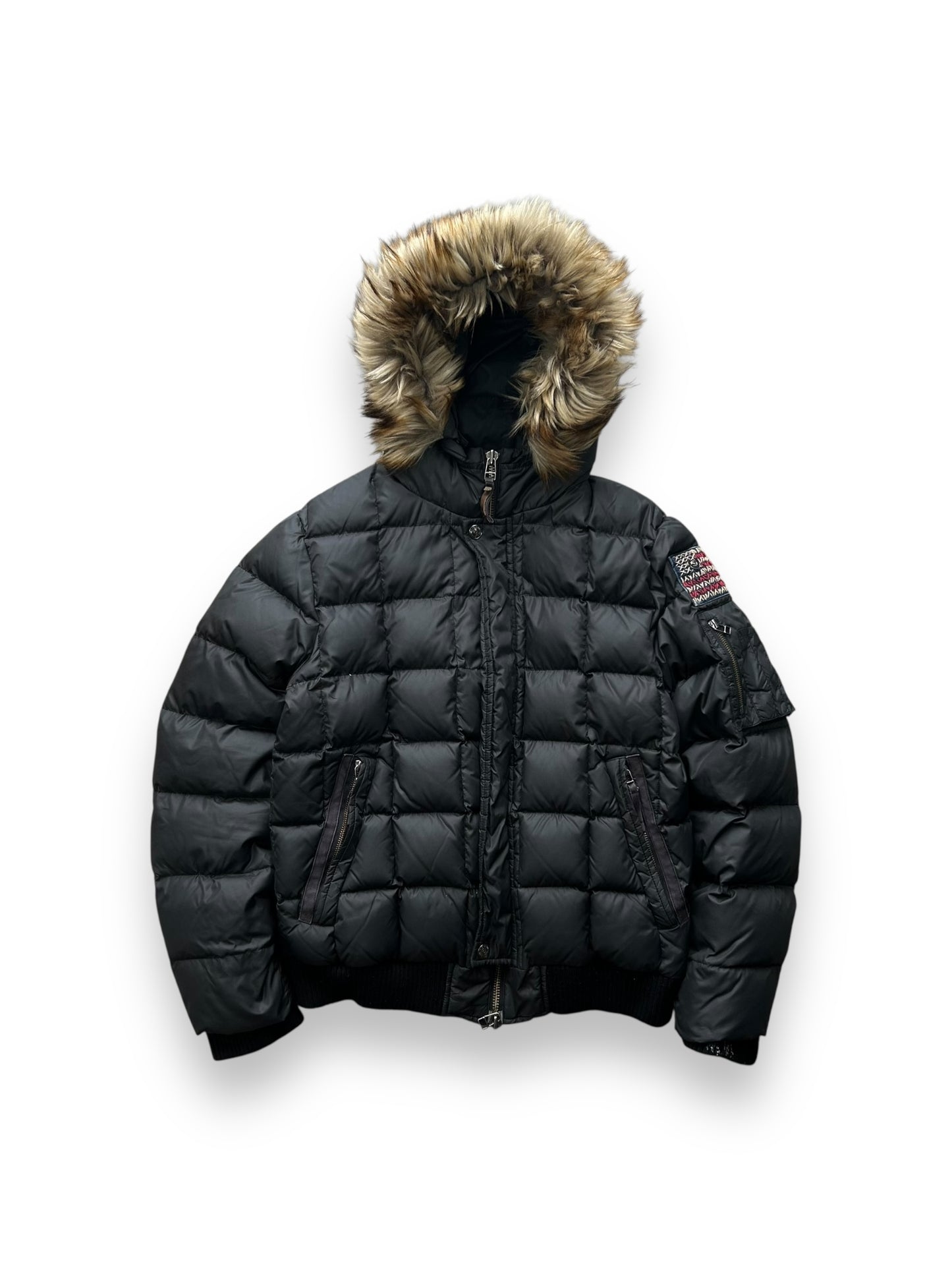 Vintage True Religion Square Stitch Fur Hood Puffer Jacket