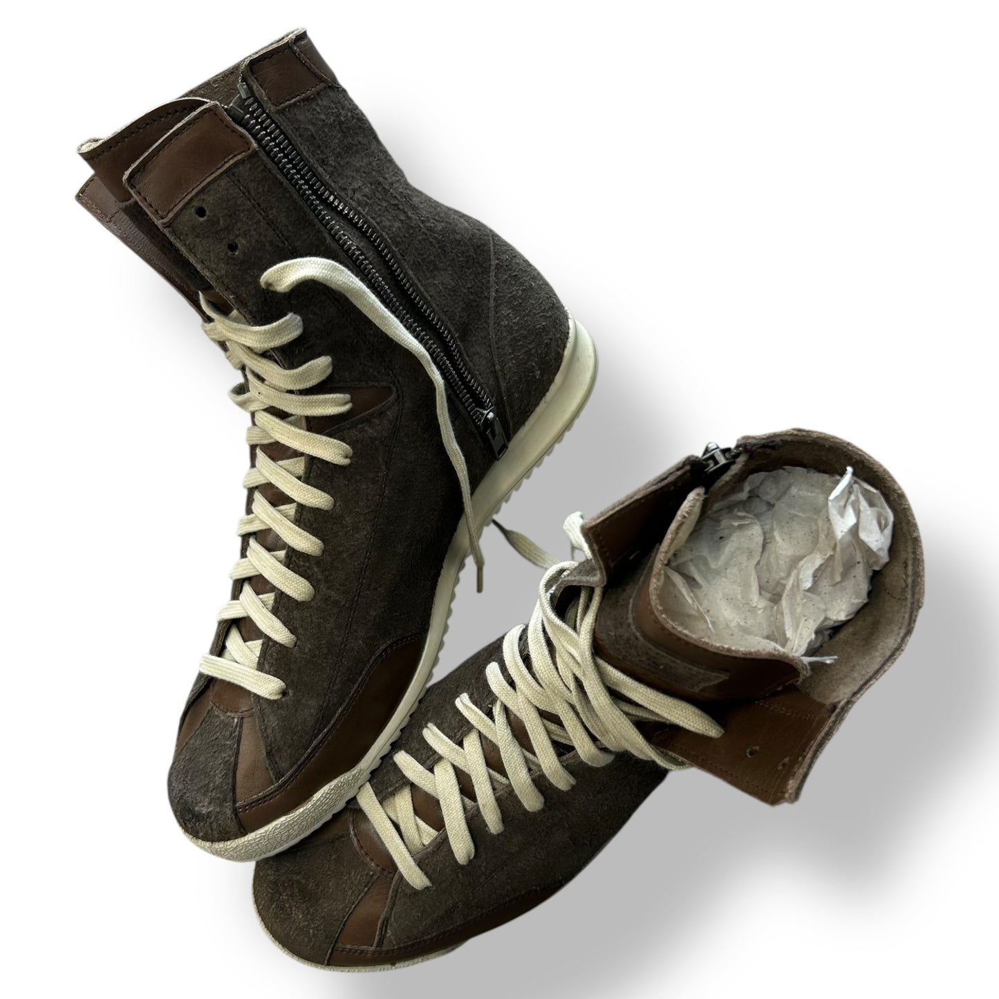 Maison Margiela Grey Suede Leather Brutalist High Top Shoes UK 7
