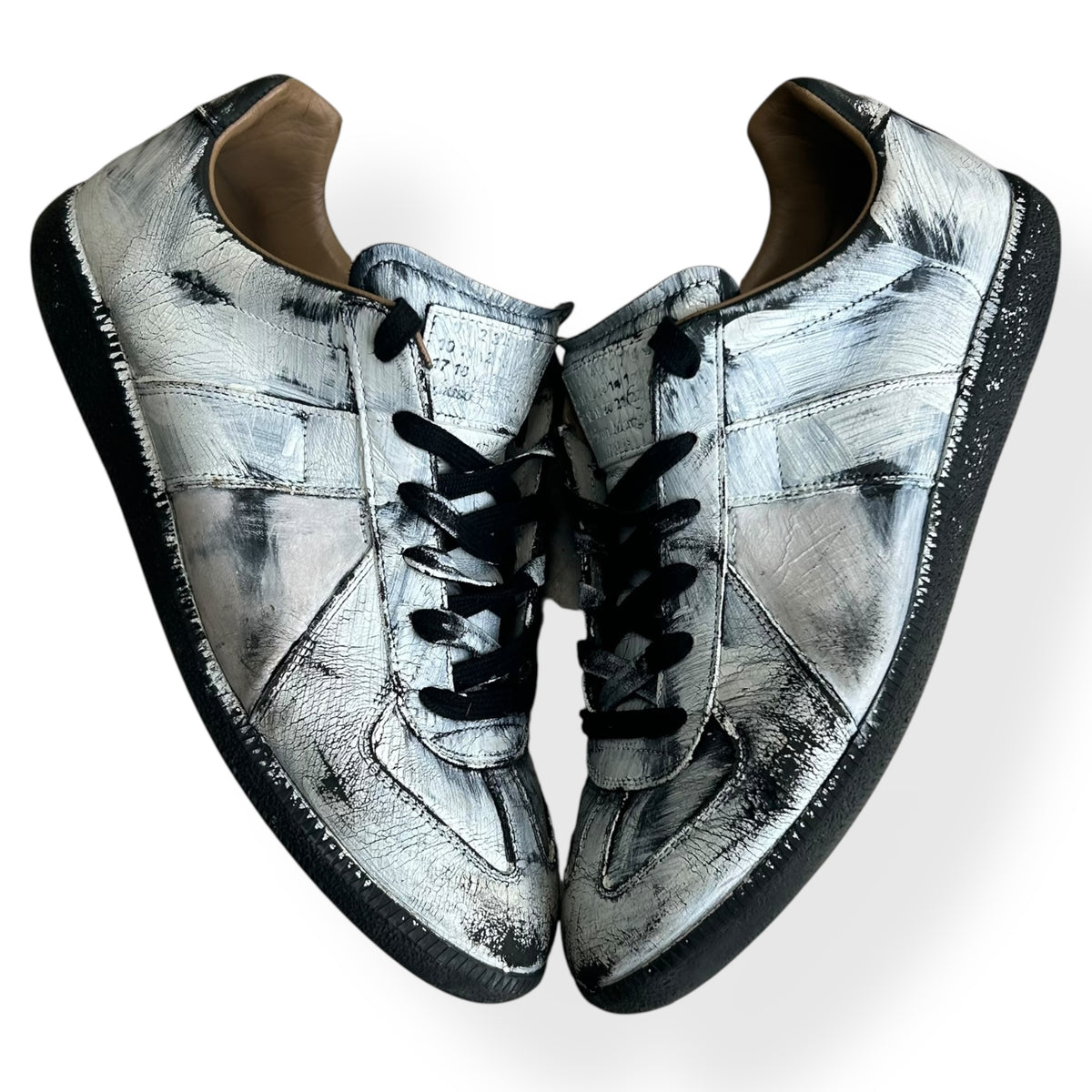 Maison Margiela Bianchetto Painted Gats Low Top Trainers UK 10