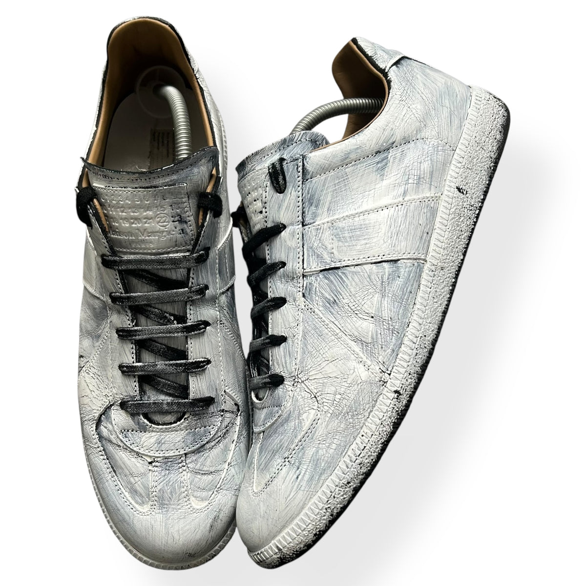 Maison Margiela Bianchetto Painted Gats Low Top Trainers UK 11