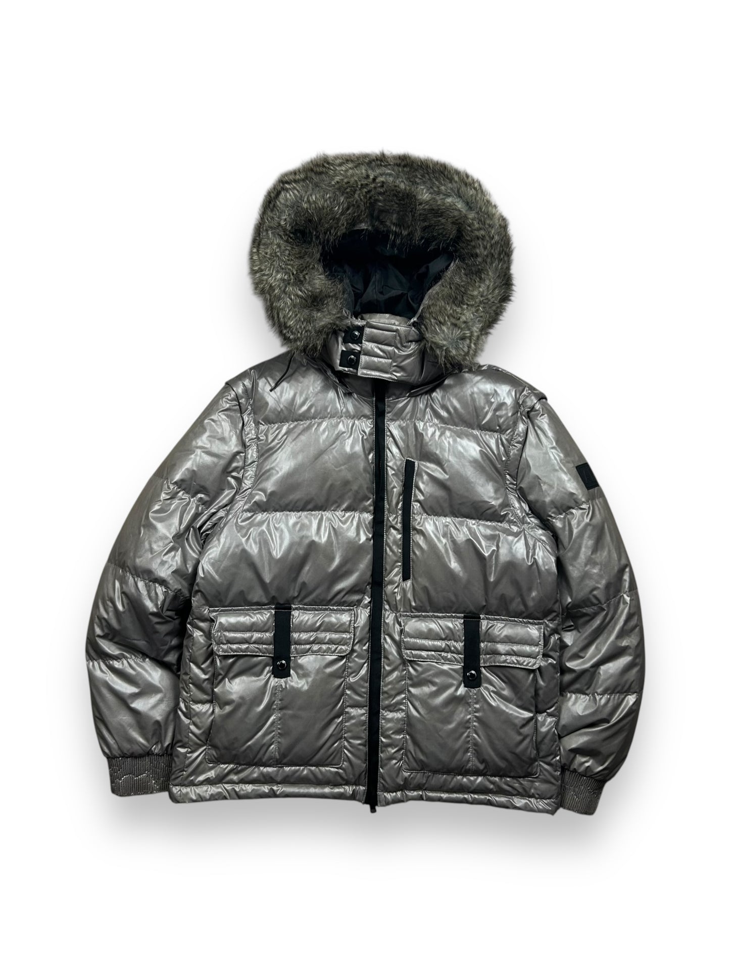 Armani Exchange Fur Hood Puffer Jacket Grey XL