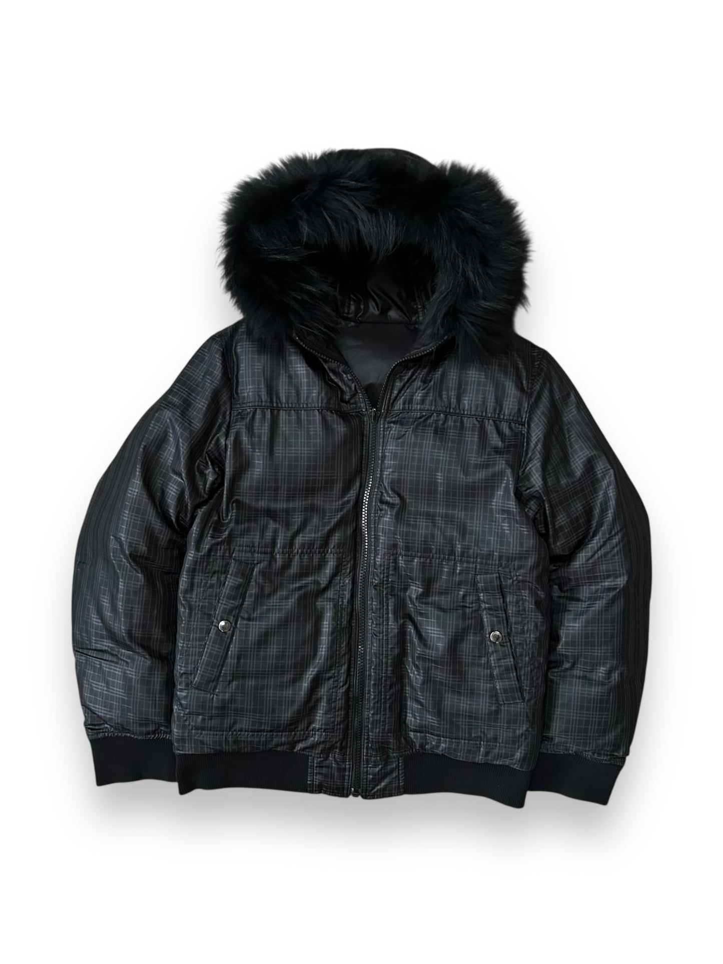 Burberry Black Label Fur Hood Reversible Puffer Jacket Black M