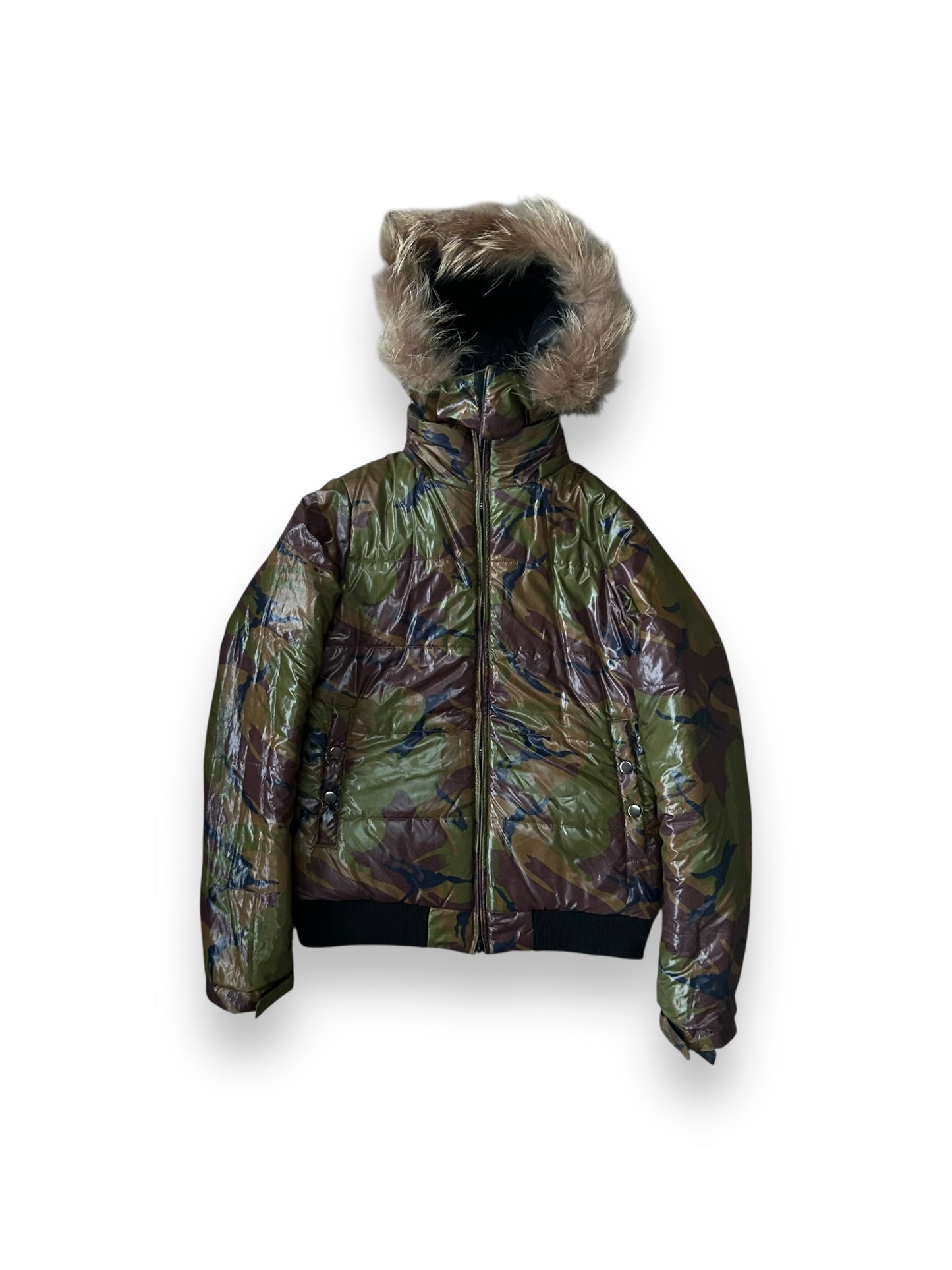 Vintage Japanese Archive Fur Hood Reversible Puffer Jacket S