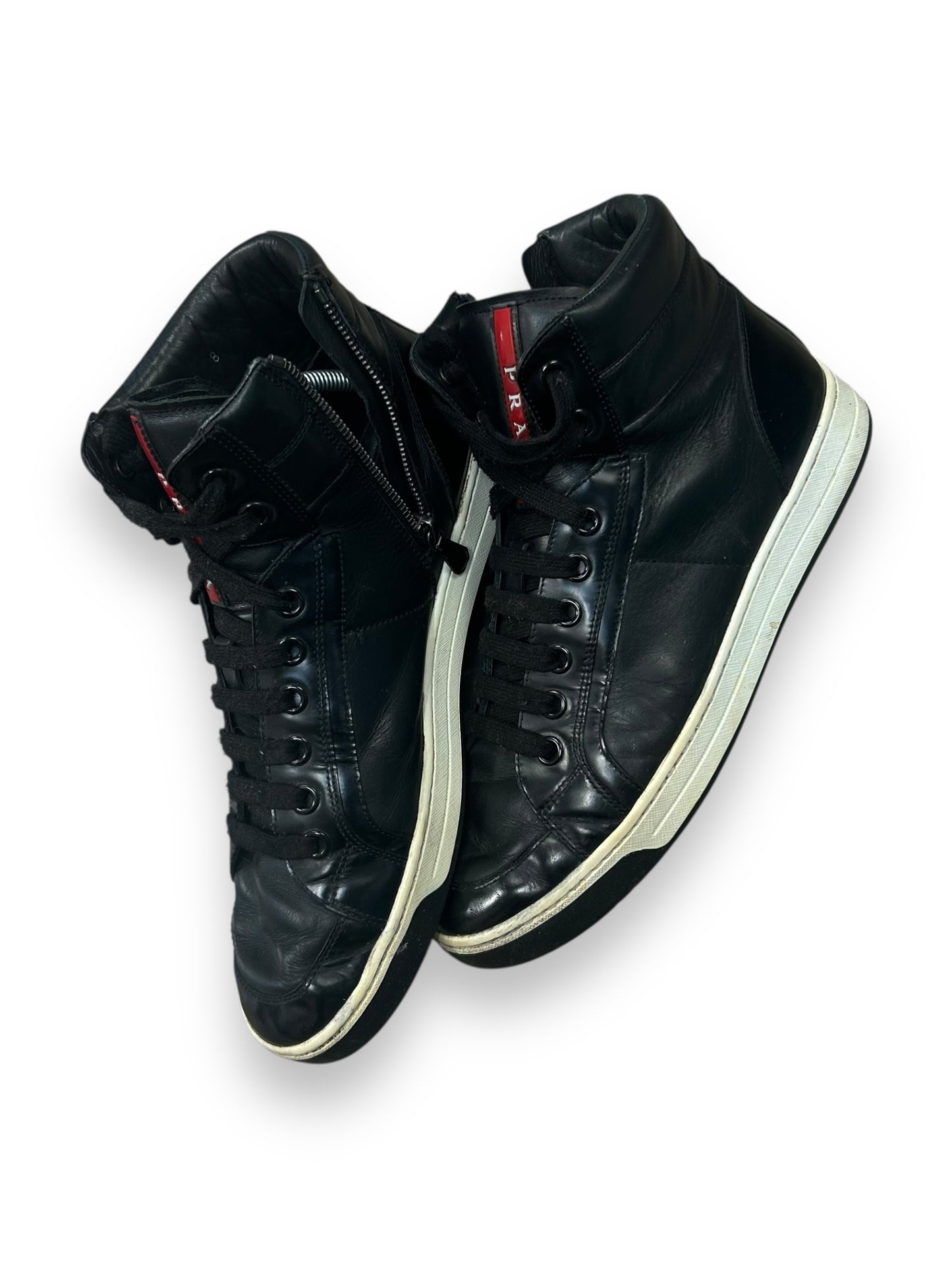 Prada Leather High Top Side Zip Trainers UK 8