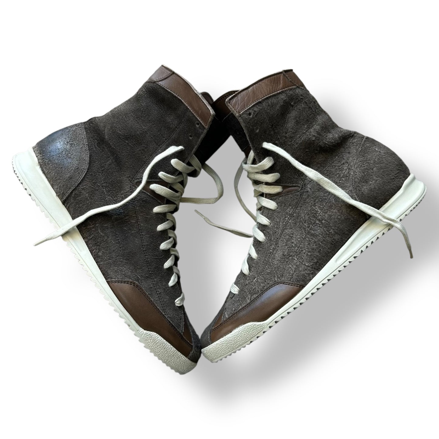 Maison Margiela Grey Suede Leather Brutalist High Top Shoes UK 7