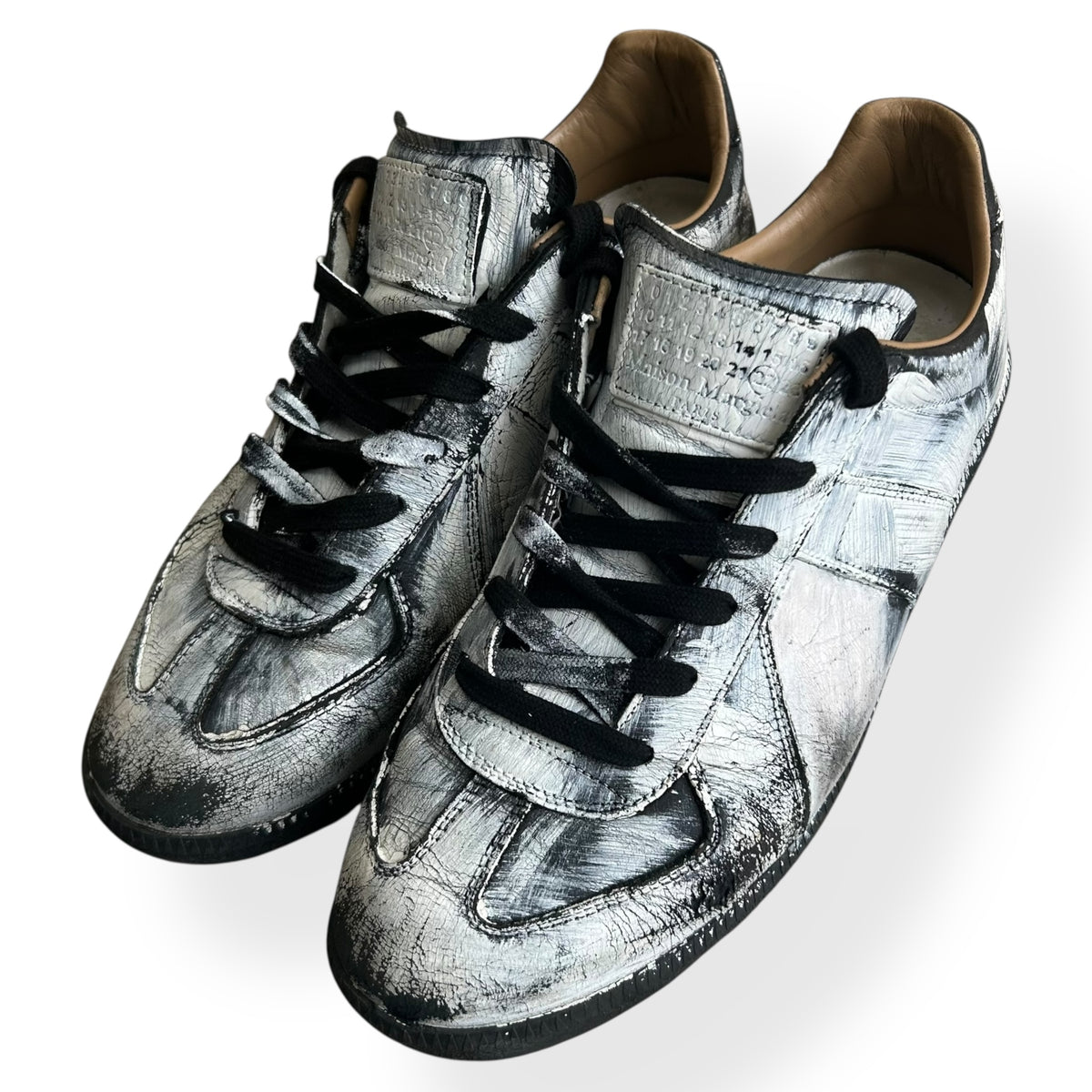 Maison Margiela Bianchetto Painted Gats Low Top Trainers UK 10
