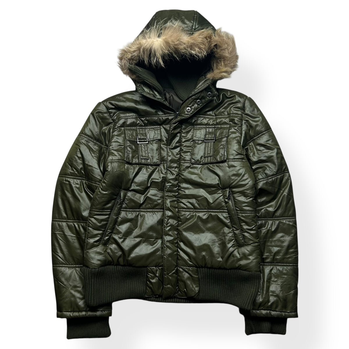 Vintage Japanese Fur Hood Puffer Jacket M