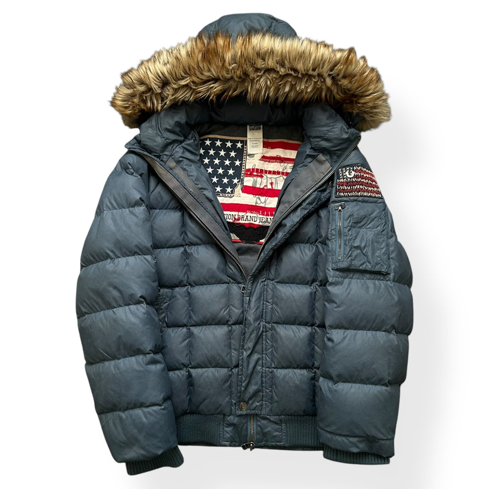 Vintage True Religion Fur Hood Square Stitch Puffer Jacket L – Dappashak