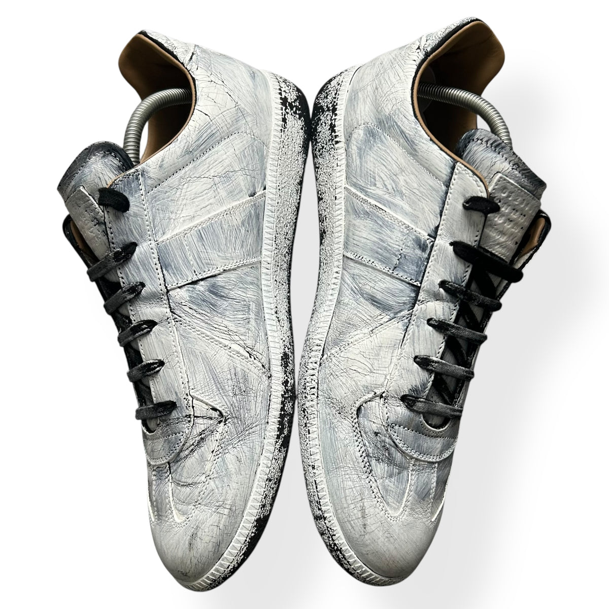 Maison Margiela Bianchetto Painted Gats Low Top Trainers UK 11