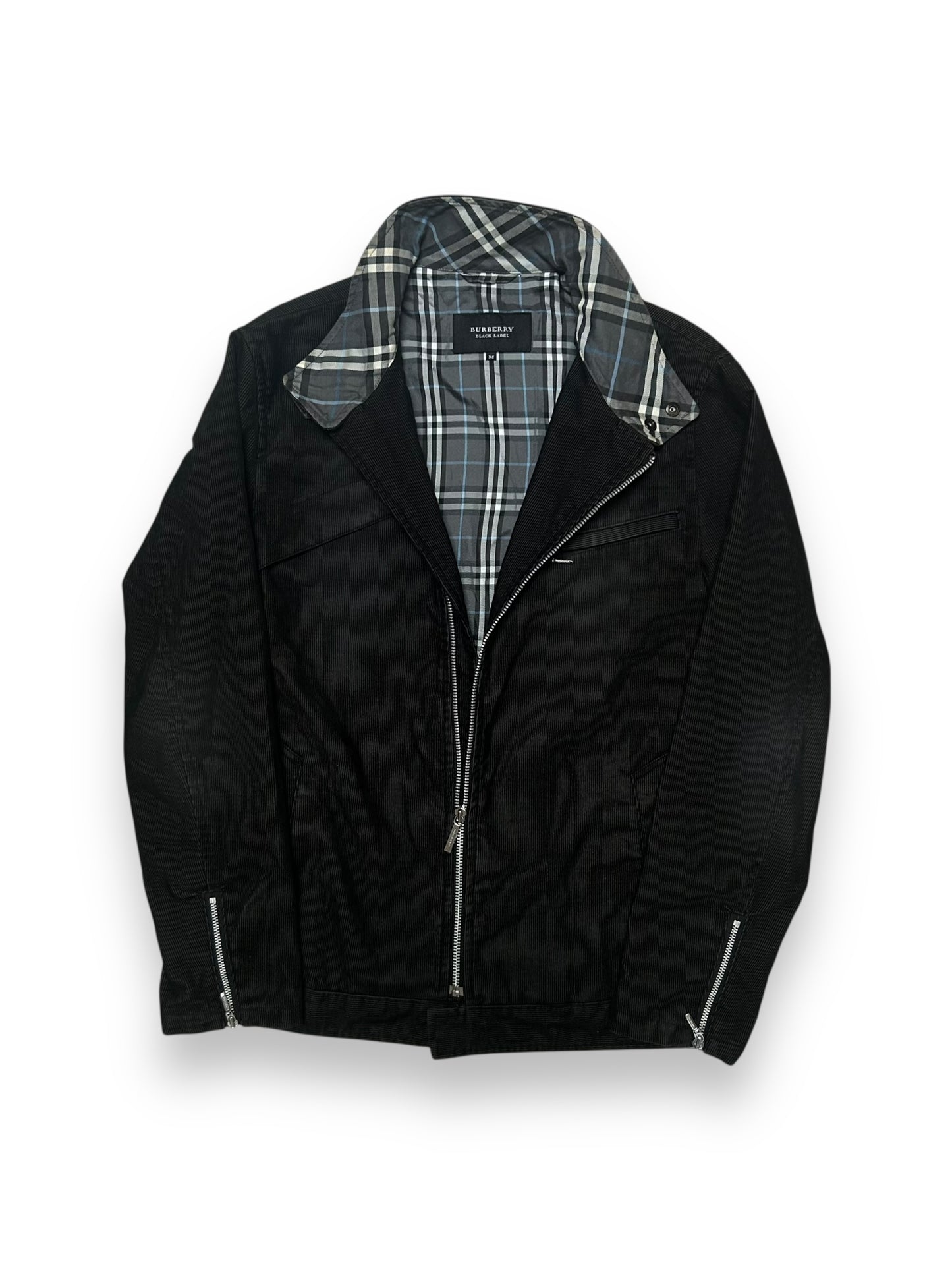 Burberry Black Label Asymmetrical Zip Corduroy Riders Jacket M