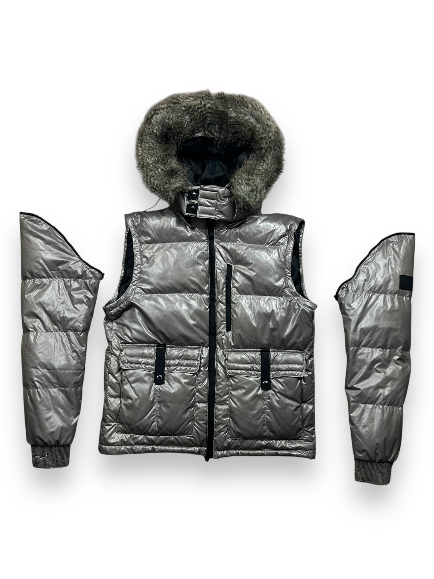 Armani Exchange Fur Hood Puffer Jacket Grey XL