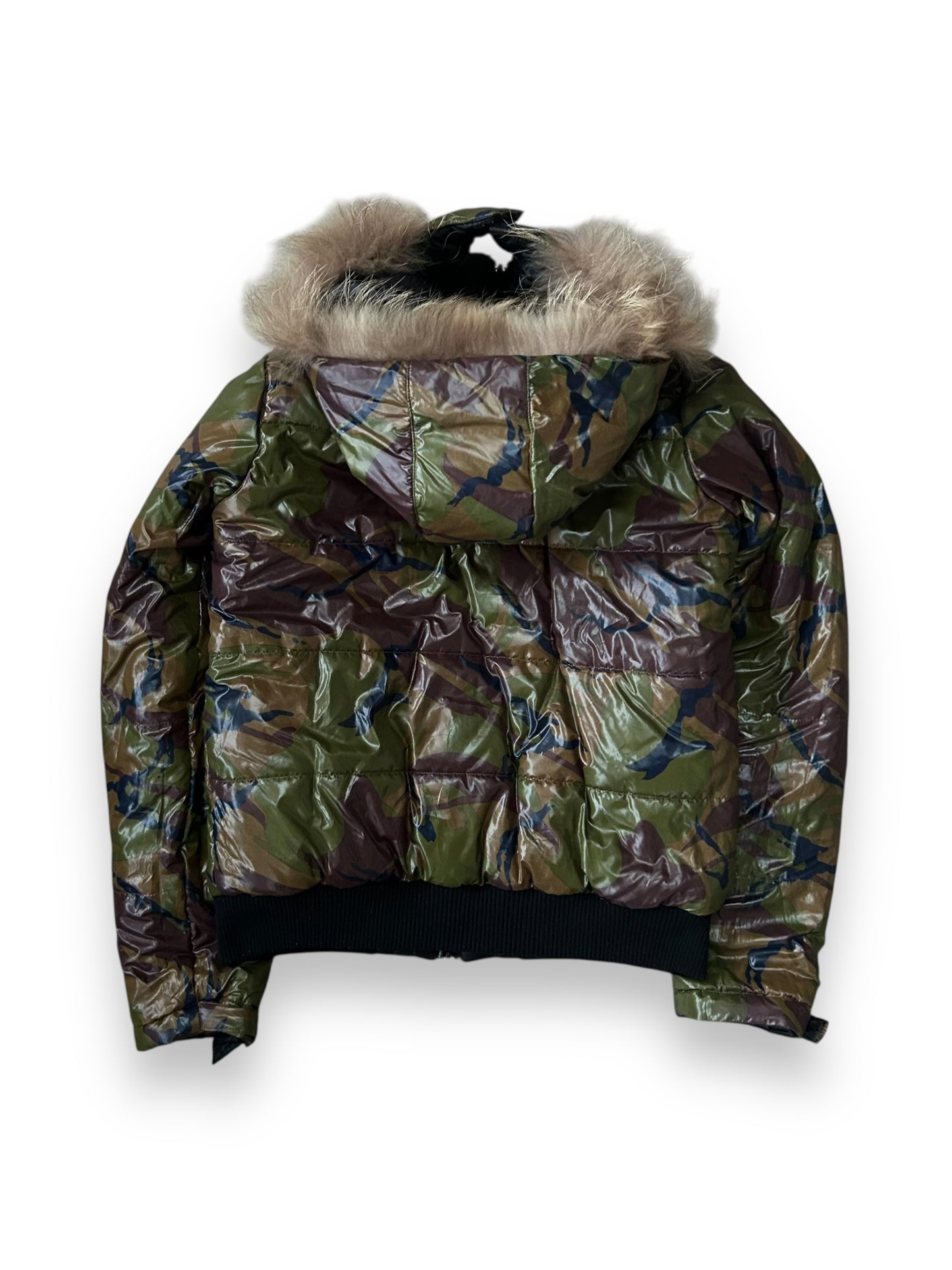 Vintage Japanese Archive Fur Hood Reversible Puffer Jacket S