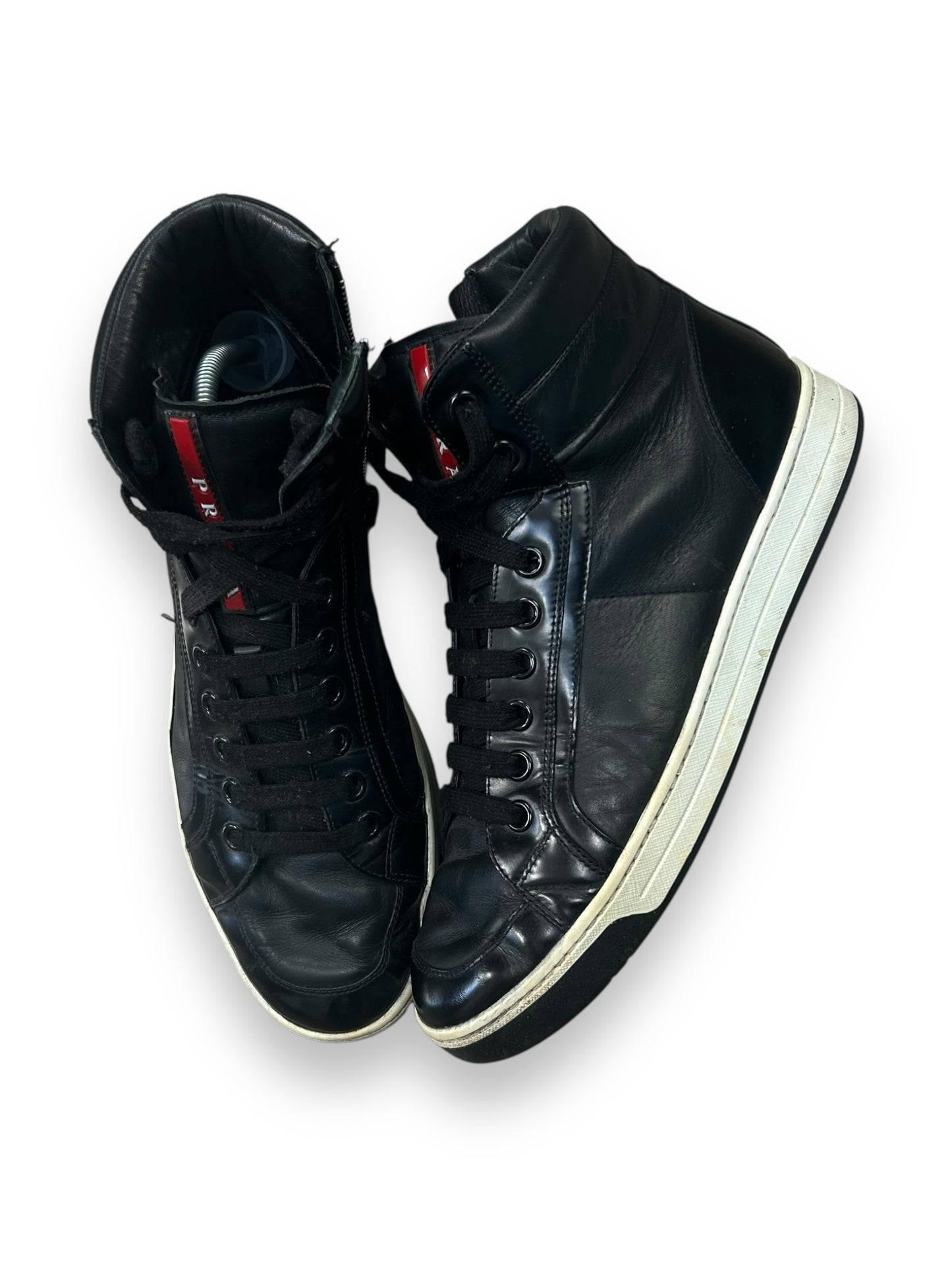 Prada Leather High Top Side Zip Trainers UK 8