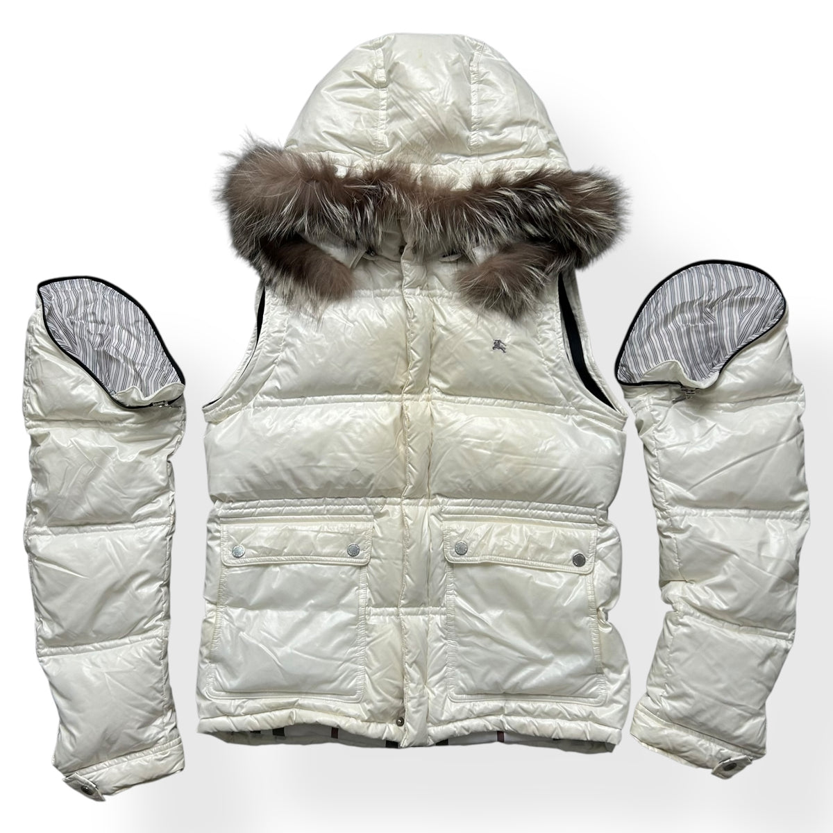 Vintage Burberry Black Label 2009 Fur Hood Puffer Jacket S