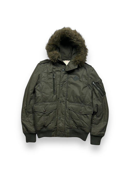 Mens Diesel Fur Hood Bomber Jacket Khaki S