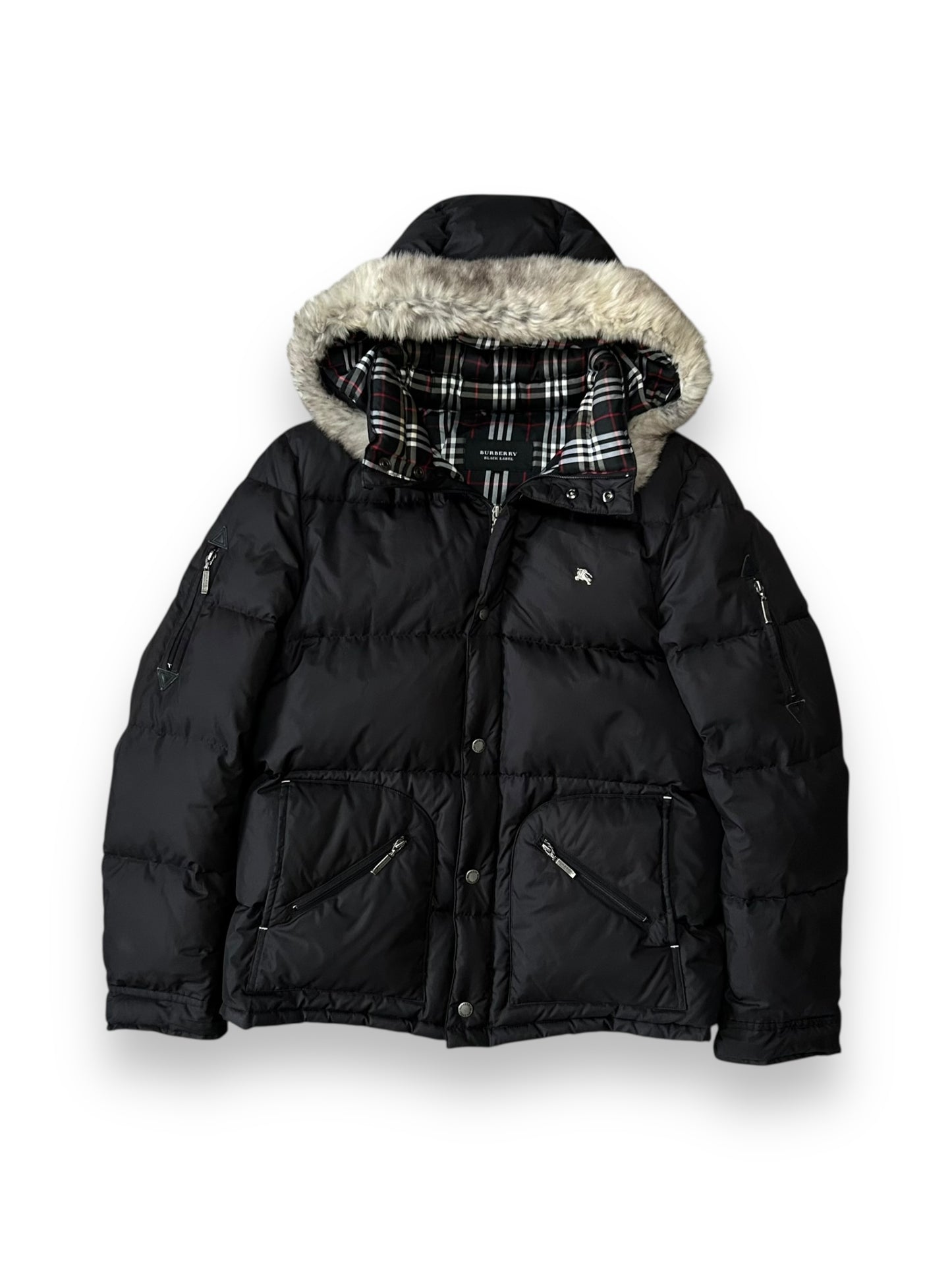 Burberry Black Label Fur Hood Puffer Jacket Black M