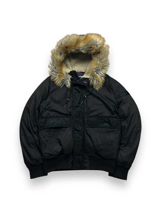 Mens Diesel Fur Hood Bomber Jacket Black M