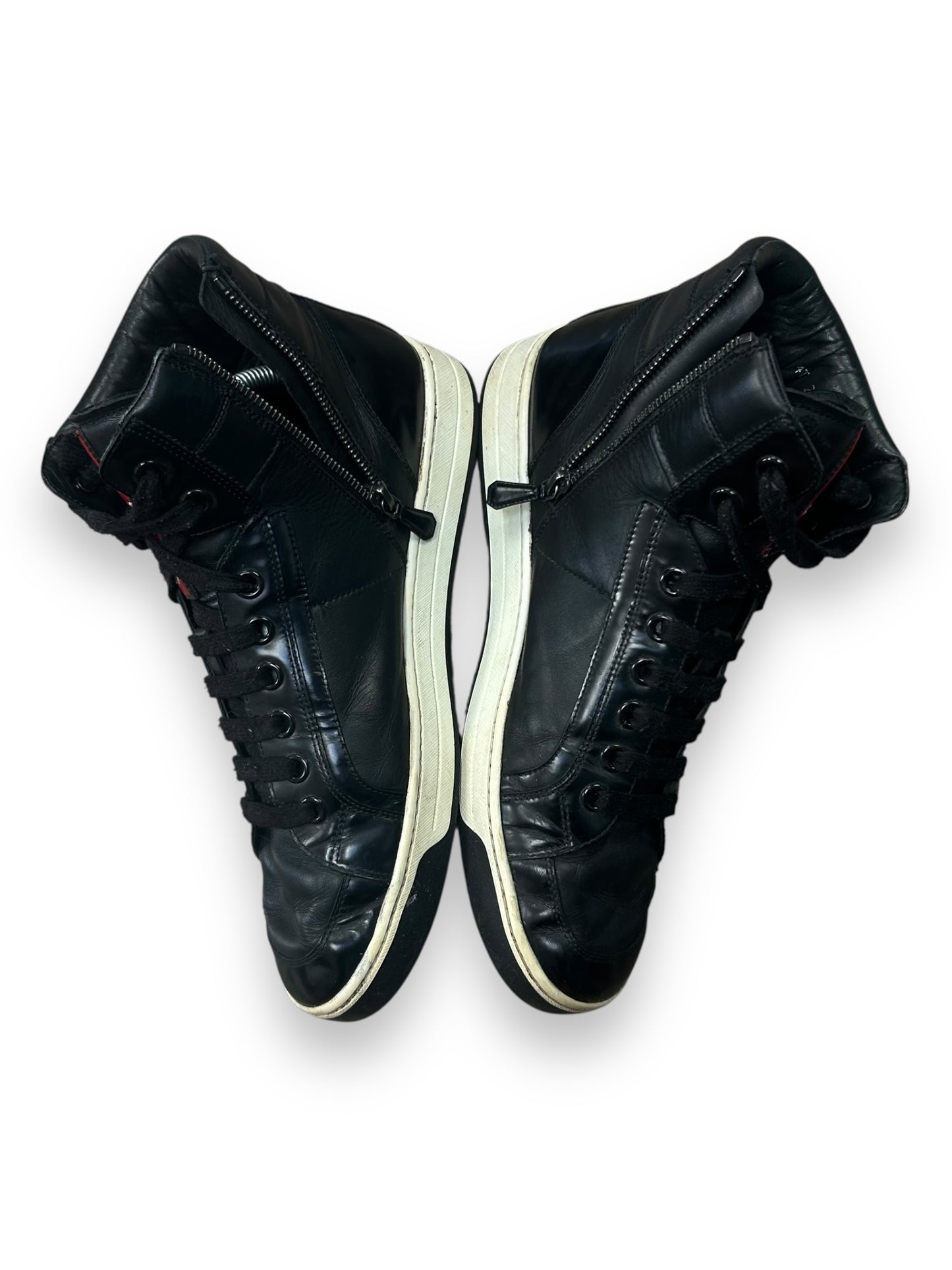 Prada Leather High Top Side Zip Trainers UK 8