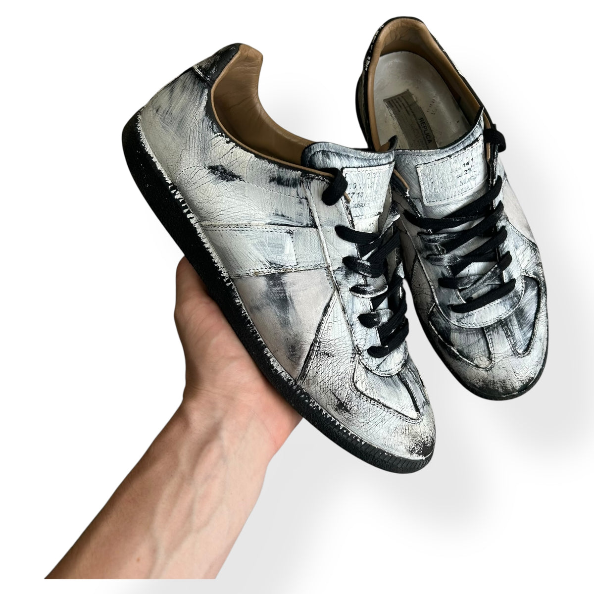 Maison Margiela Bianchetto Painted Gats Low Top Trainers UK 10